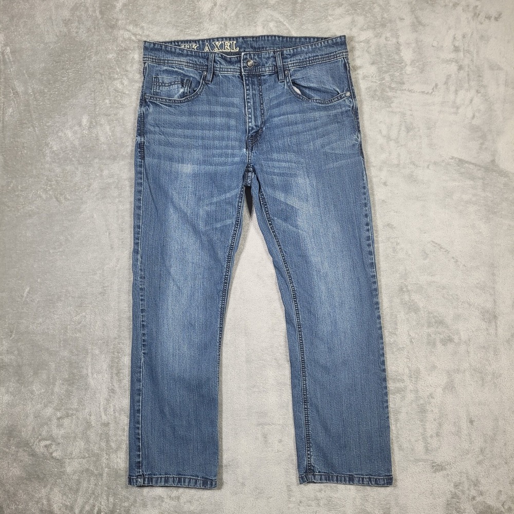 TK AXEL Straight Leg Hartford Conn Blue Jeans Mens 34x29 Double Back Pockets